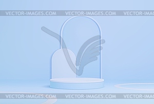 Blue podium, gallery round pedestal with arch - vector EPS clipart