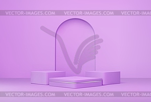 Purple podium platform pedestal, arch background - vector clipart