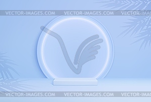 Blue round podium with palm leaves shadows - vector image