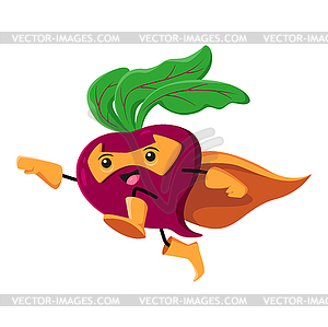Мультяшный свекольный супер герой овощной персонаж - изображение в векторе