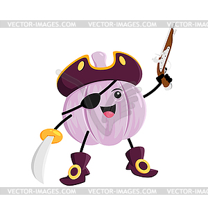 Cartoon garlic pirate corsair vegetable character - vector clipart