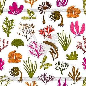 Underwater seaweed plants seamless tile pattern - vector image