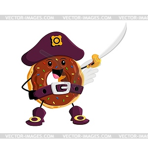 Cartoon fast food donut pirate cute character - vector clipart