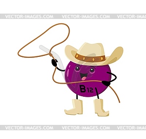 Cartoon vitamin B12 cowboy character with lasso - vector clipart