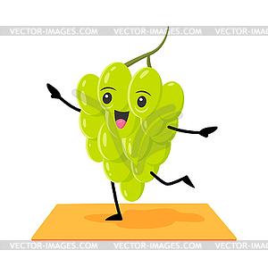 Funny grapes berry character in yoga pose, fitness - vector EPS clipart