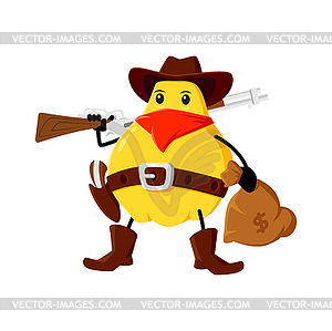 Cartoon quince fruit cowboy or bandit character - vector clipart