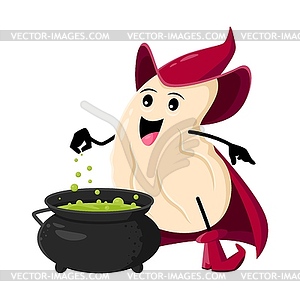 Cartoon cashew nut wizard and sorcerer character - vector clipart