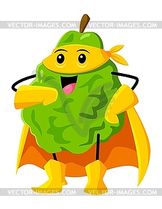 Cartoon bergamot tropical fruit superhero defender - royalty-free vector image