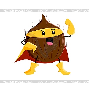 Cartoon coconut strong superhero character - vector clipart