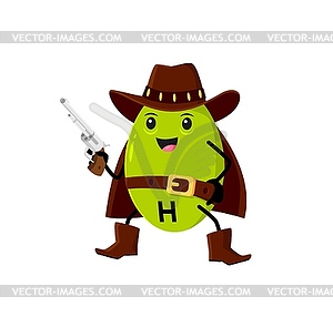 Cartoon vitamin H robber character, bandit cowboy - vector clipart