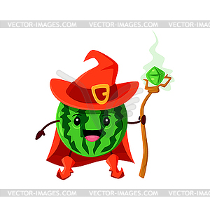 Cartoon watermelon wizard or magician character - vector image