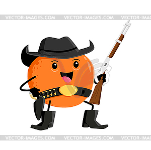 Cartoon orange fruit cowboy, sheriff or ranger - vector clip art