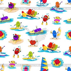 Micronutrient characters on vacation, pattern - vector image