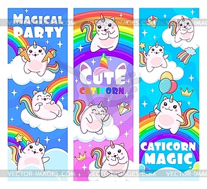 Caticorn magical party cartoon caticorn characters - vector clipart