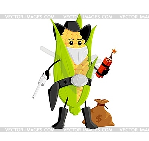 Cartoon wild west corn cob robber or bandit - color vector clipart