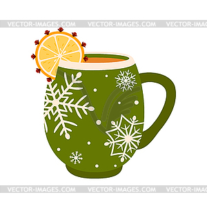 Hot chocolate drink with lemon in Christmas cup - vector clip art