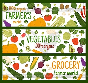 Autumn harvest raw vegetables banners - vector image