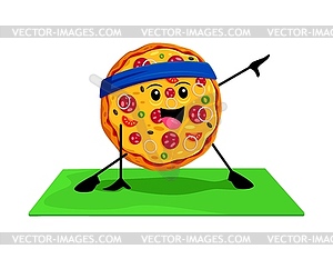 Cartoon fast food pizza character on yoga or sport - vector EPS clipart