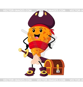 Cartoon fast food chicken nugget pirate character - vector image