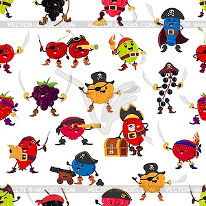 Cartoon funny berry pirates seamless pattern - vector image