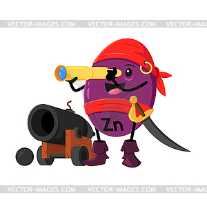 Cartoon vitamin, Zn micronutrient pirate character - vector clipart