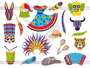 Barranquilla carnival holiday objects for party - vector clip art