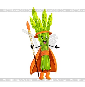 Cartoon Halloween asparagus vegetable sorcerer - vector image