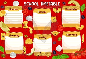 Education timetable with italian pasta characters - vector EPS clipart