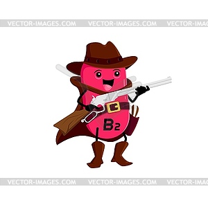 Cartoon vitamin B2 cowboy character with rifle - vector clipart / vector image