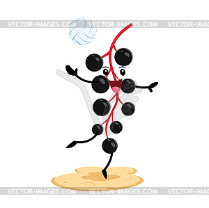 Cartoon bird cherry character playing volleyball - color vector clipart