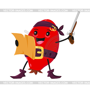 Мультяшный пират из ягод шиповника с картой сокровищ - векторизованный клипарт