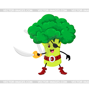 Cartoon broccoli vegetable pirate and corsair - vector image