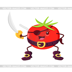 Cartoon tomato vegetable pirate corsair character - color vector clipart