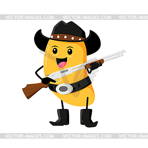 Cartoon mango fruit cowboy character with rifle - vector clipart