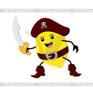 Мультяшный персонаж лимонного фрукта, пират и корсар - стоковый клипарт