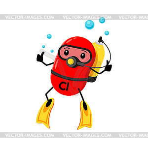 Мультяшный персонаж-ныряльщик с хлориевыми микроэлементами - иллюстрация в векторном формате