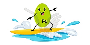 Cartoon Fe micronutrient character on surf board - vector clipart