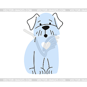 Рисунок голубого щенка с меткой в форме сердца - изображение векторного клипарта