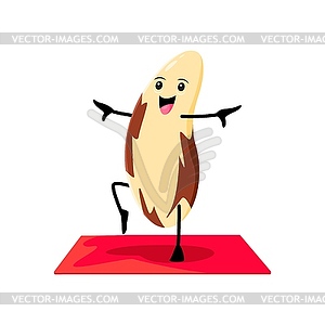 Cartoon brazil nut funny character yoga or pilates - vector image