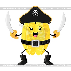 Cartoon carambola or star fruit pirate and corsair - color vector clipart