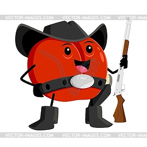 Cartoon red apple cowboy or robber character - vector image