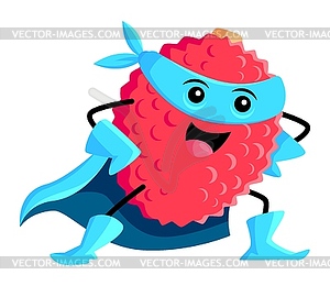 Cartoon lychee tropical fruit superhero defender - vector clipart