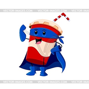 Cartoon fast food soda drink superhero character - vector image