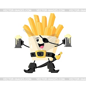 Cartoon fast food french fries pirate character - vector clipart