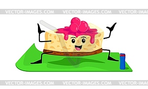 Cartoon fast food cake cute character on yoga - vector clip art