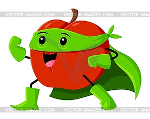 Cartoon red apple fruit superhero funny character - vector clipart