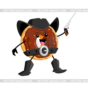 Cartoon fast food donut cowboy, sheriff character - vector image