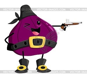 Cartoon figs fruit pirate and corsair with gun - vector image