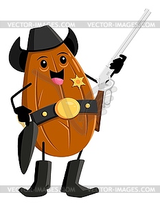 Cartoon almond nut cowboy and sheriff character - vector image