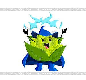 Cartoon Halloween romanesco cabbage sorcerer - vector image